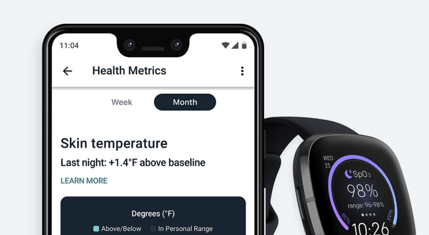 Panel de métricas de salud y de saturación de oxígeno disponibles  en Fitbit