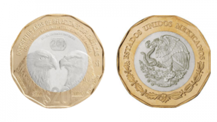 Nueva moneda de 20 pesos conmemorativa por 200 años de diplomacia México-EU