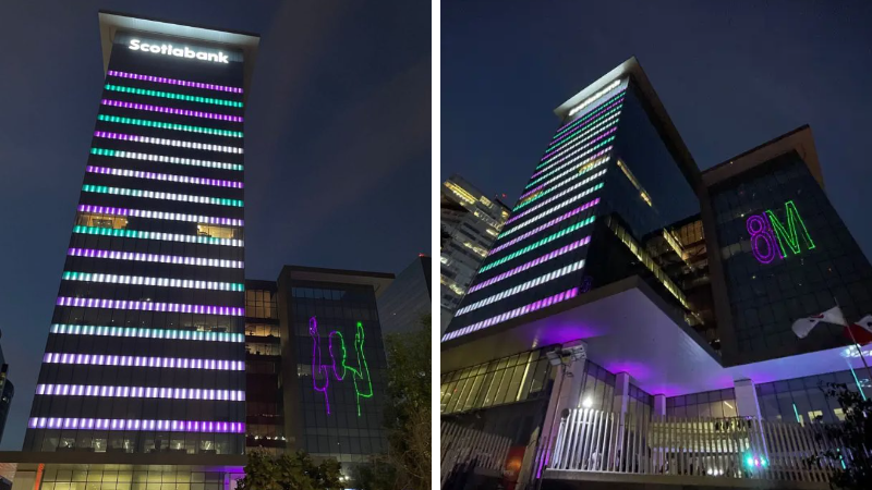 La Torre Scotiabank se ilumina con motivo del 8M